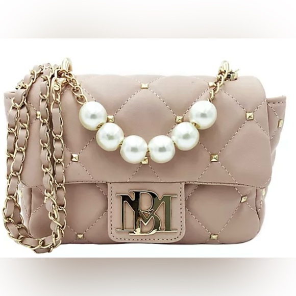 Badgley Mischka  NWT Taupe Vegan Leather Clutch Pearl Handle Purse (P002) - Picture 2 of 9